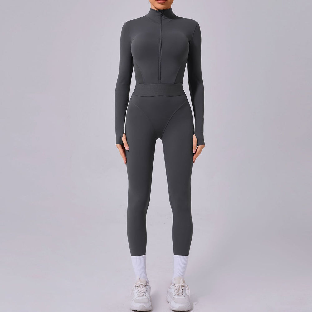 Mesh Stitching on Both Sides Yoga Jumpsuit Tight Elastic Waist Finger Hole Stitching Sports Fitness One Piece