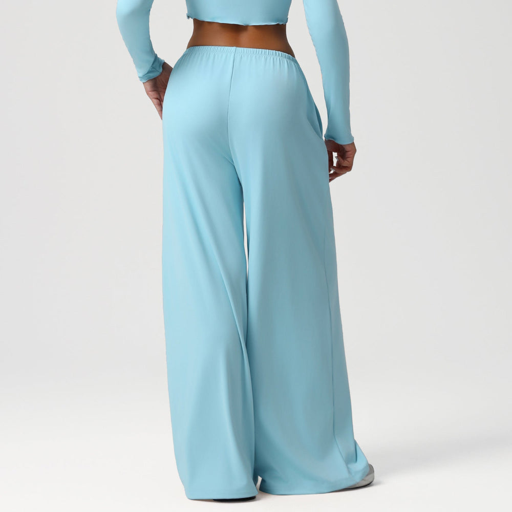 Autumn Winter Wide Leg Women Sports Pants Loose Low Waist Fitness Pants Drawstring Elastic Casual Yoga Pant Belt Pocket