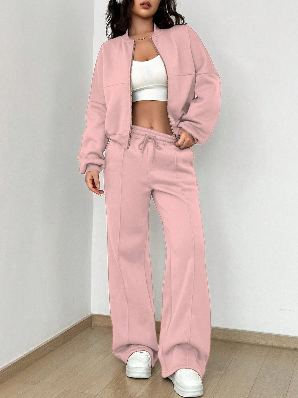 Spring Autumn Two Piece Set Trendy Cardigan Zipper Slim Fit Elastic for Women