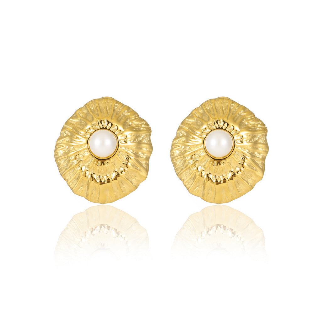 Simple Titanium Steel Geometric Abstract Pleated Pearl Stainless Steel Studs High Grade Delicate Earrings Women