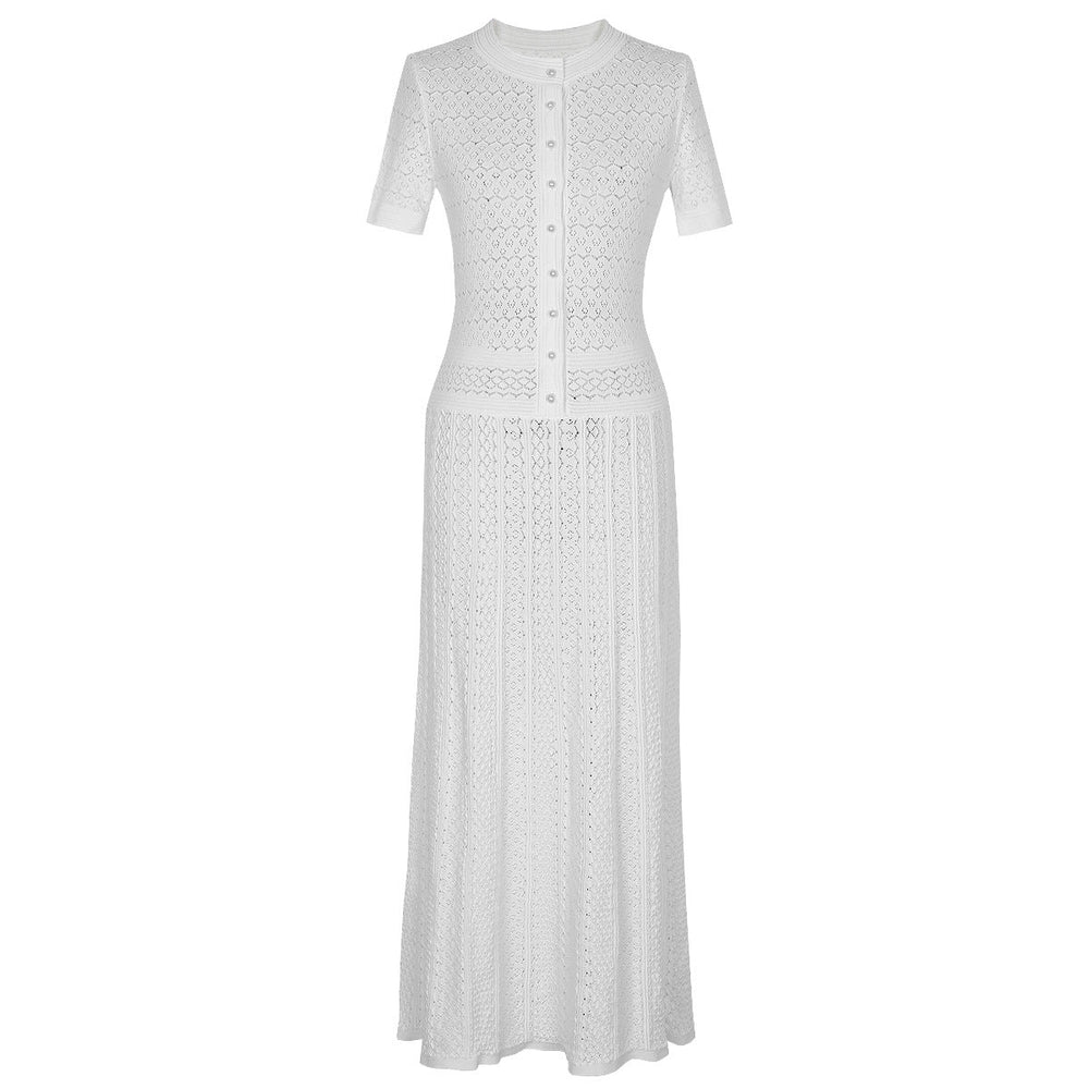 Bright Silk Summer Fashionable Knitted Slim Slimming Short Sleeve Maxi Dress for Women