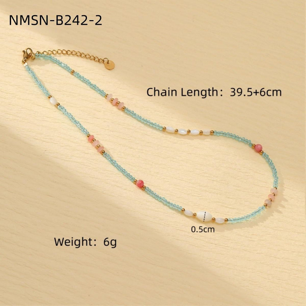 Blue Color Natural Stone Handmade Beaded Titanium Steel Necklace Affordable Luxury All Match Freshwater Pearl Embellished