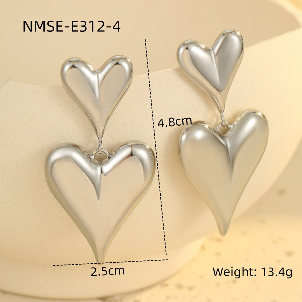 Glossy Hollow Out Cutout Stainless Steel Earrings Ball Love Embellished Retro High Sense Titanium Steel Earrings