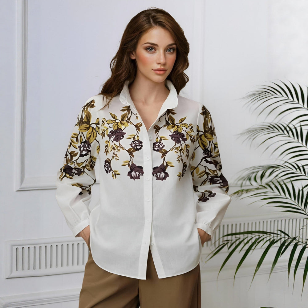 Women Clothing Office Printed Long Sleeved Shirt