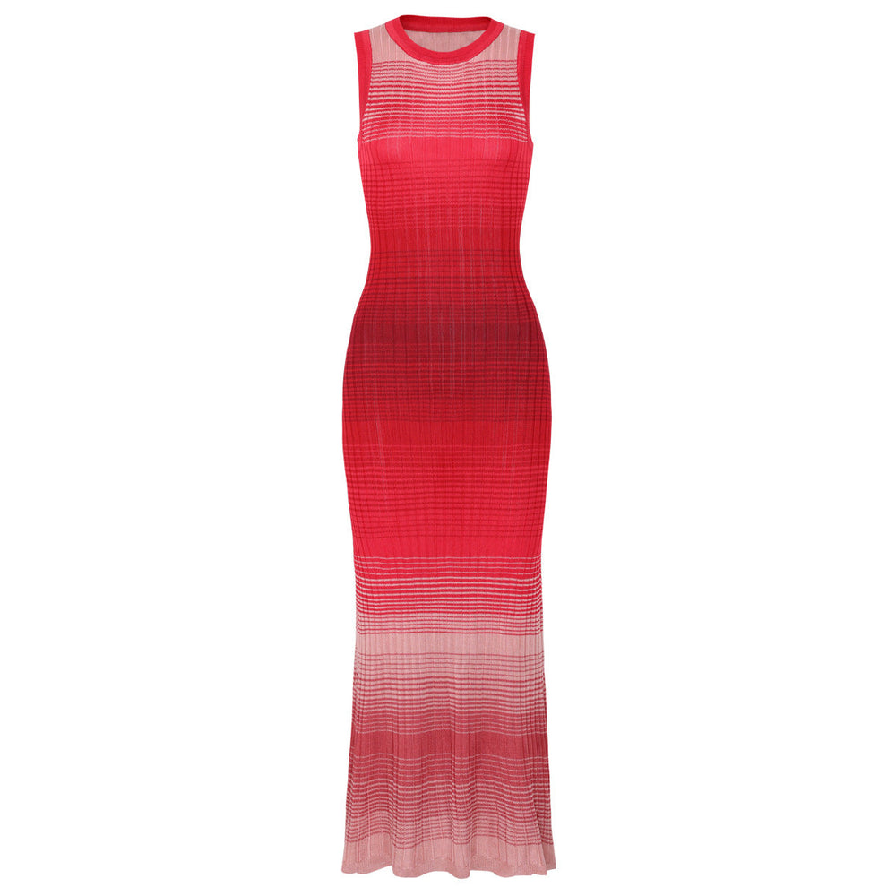 Spring Autumn Socialite Net Red Wind Knitted Women Sleeveless Maxi Dress