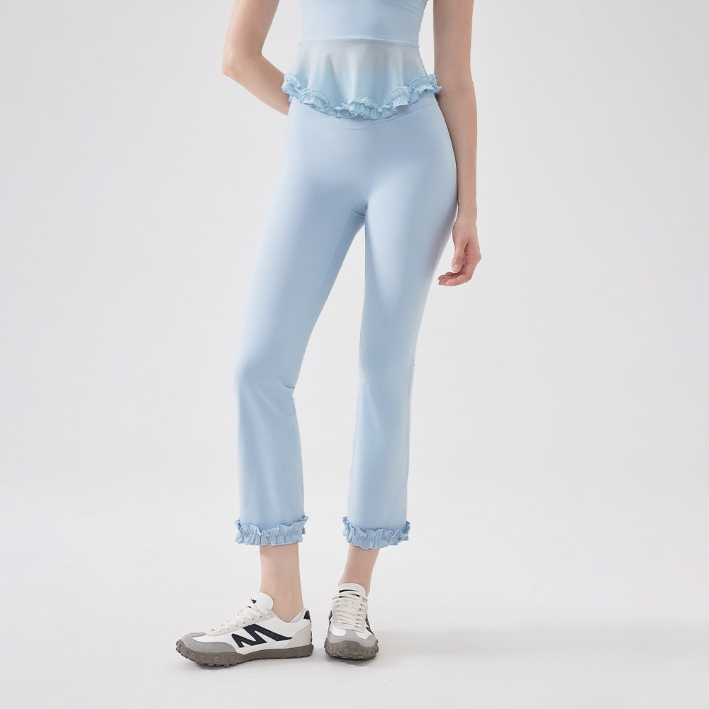 High Waist Lace Slimming Smoke Tube Cropped Pants Slim Fit Yoga Pants Women Hip Lifting Running Workout Pants Fitness Pants