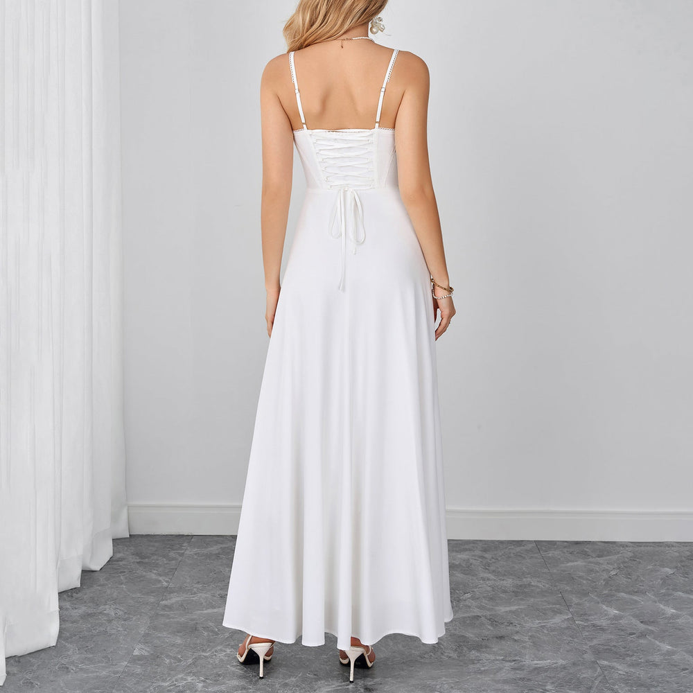 Summer Cami Dress Sexy Backless Lace up Waist Slimming Boning Corset Maxi Dress