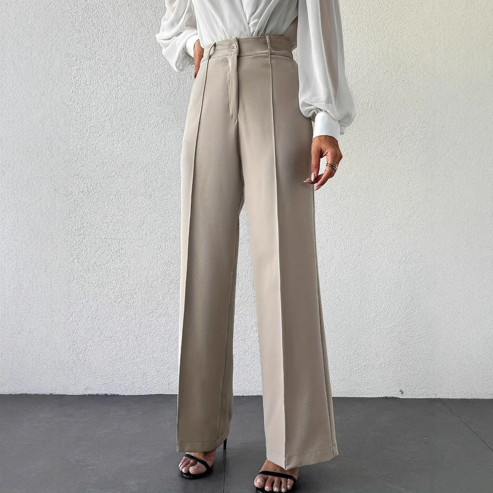 High Waist Slimming Straight Casual Trousers Side Pocket French Office Business Trousers