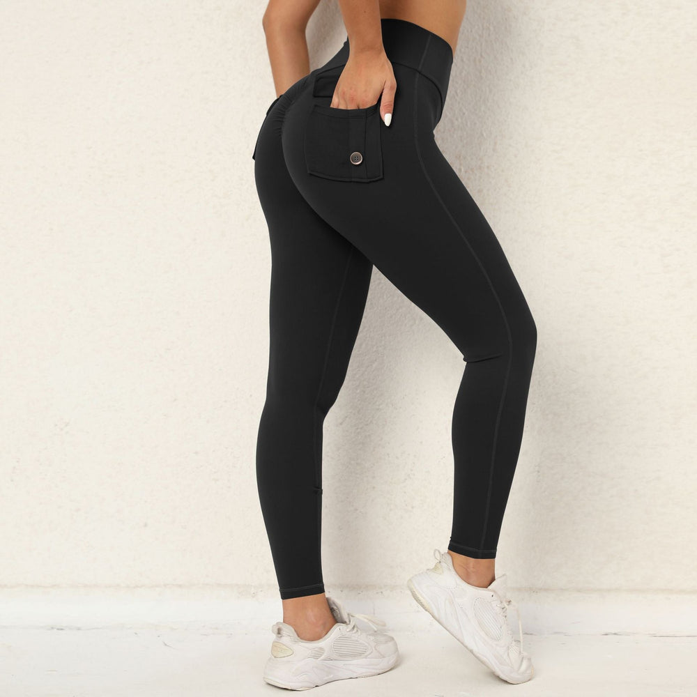 Peach Hip Workwear Tight Pocket Yoga Pants Women High Waist Stretch Hip Lift Button Quick Drying Running Fitness Pants Women