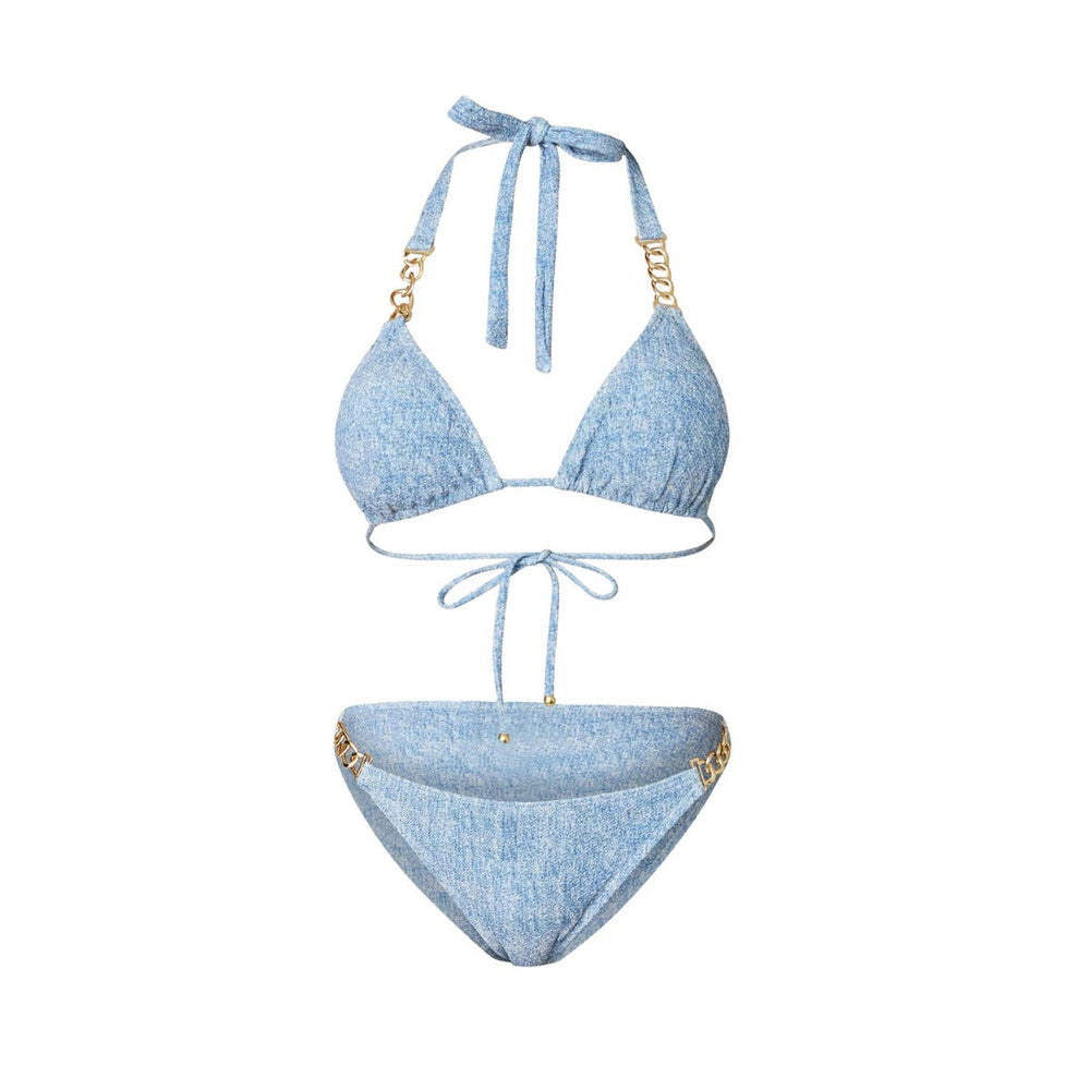 Bikini Triangle Sexy Denim Printing Split Swimsuit Women Wrap Skirt