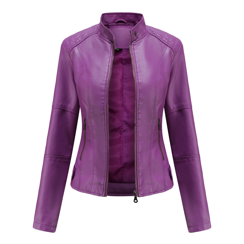 Women Jacket Women Slim Jacket Thin Spring Autumn Coat Women Motorcycle Clothing Stand Collar Faux Leather