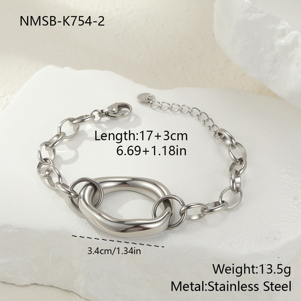 Personality Geometry Hollow Out Cutout Stainless Steel Necklace Bracelet Ear Studs Ornament Set All Match Ring