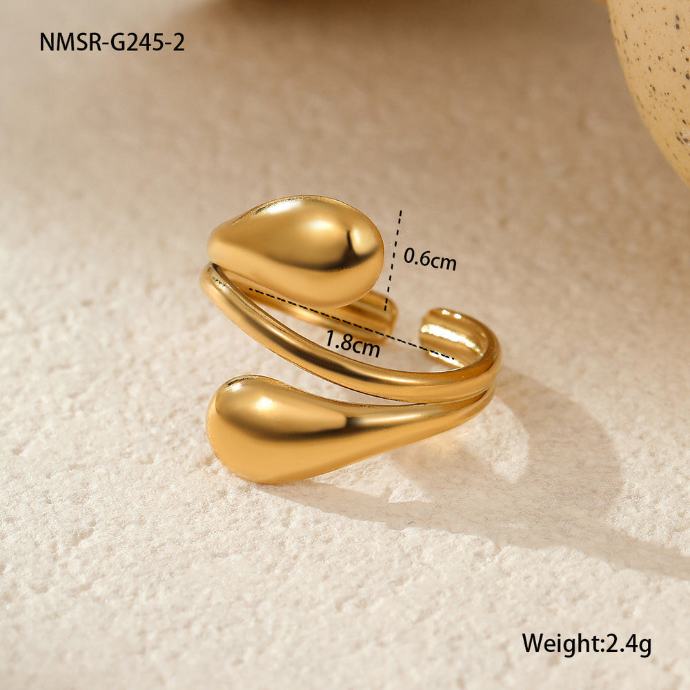 Fashionable Trendy Cool Design Stainless Steel Ring 18K Gold Simple Advanced French Finger Ring Jewelry