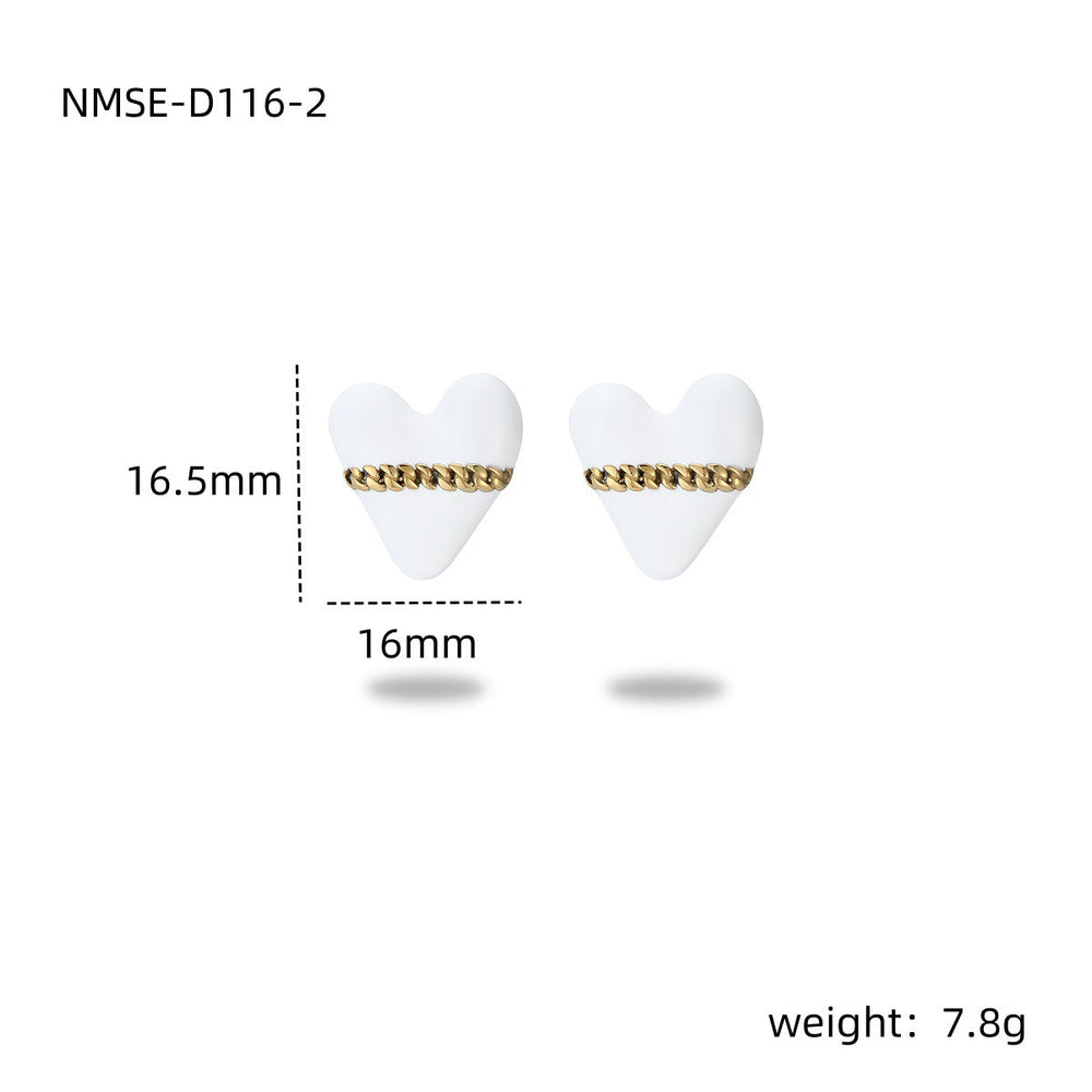 Colorful Oil Necklace Love Stainless Steel Studs Personalized Minority Design Light Luxury Titanium Steel Earrings