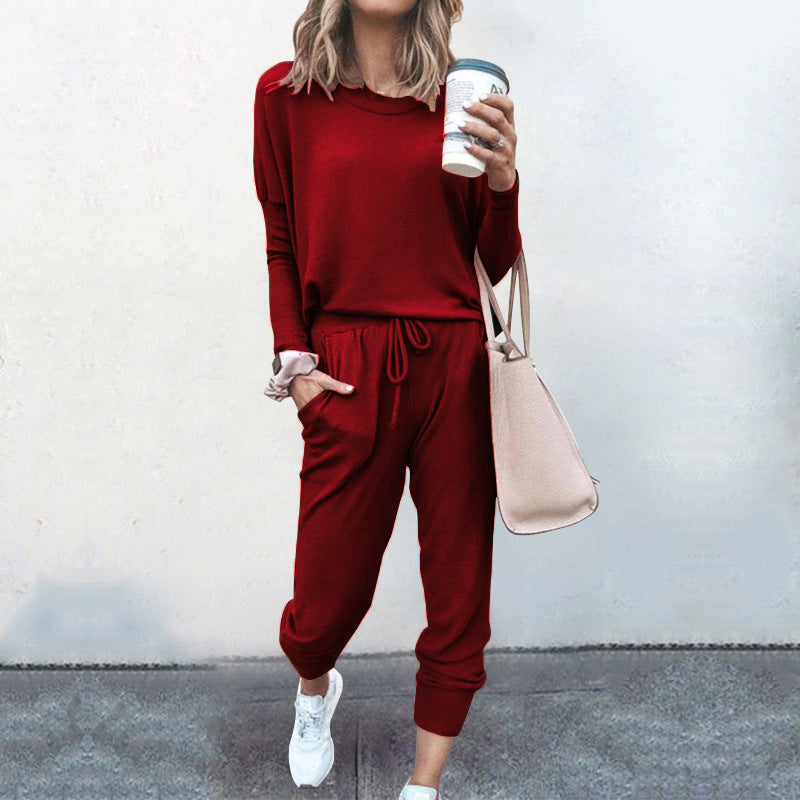 Autumn Winter Women Clothing Home Loose Fitting Solid Color Long Sleeves Casual sets Women