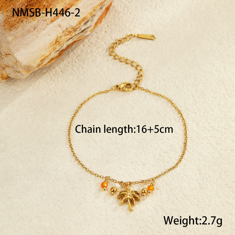 Summer Ocean Coconut Shell Embellished Stainless Steel Bracelet Titanium Steel Plated 18K Gold Stacked Bracelet
