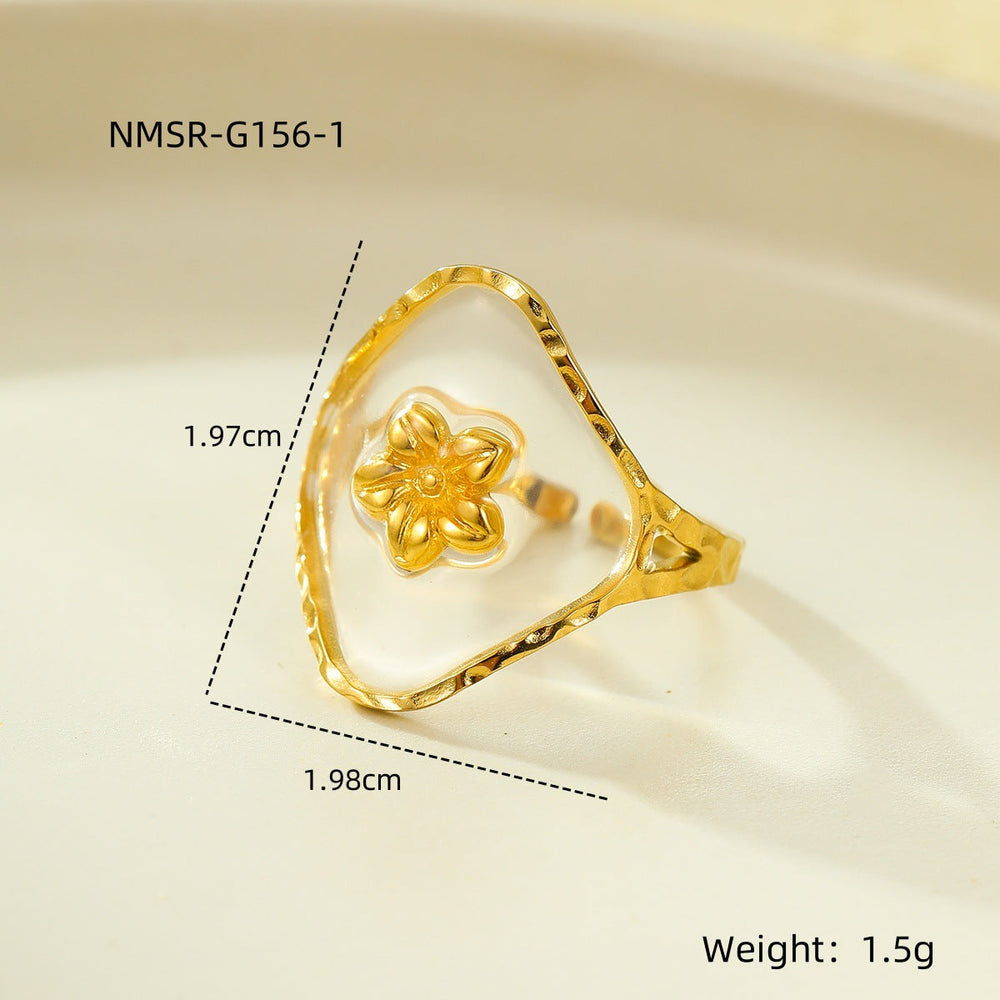 Retro Easy Matching High Grade Geometric Abstract Heart Shape Petals Natural Stone Stainless Steel Open Adjustable Ring