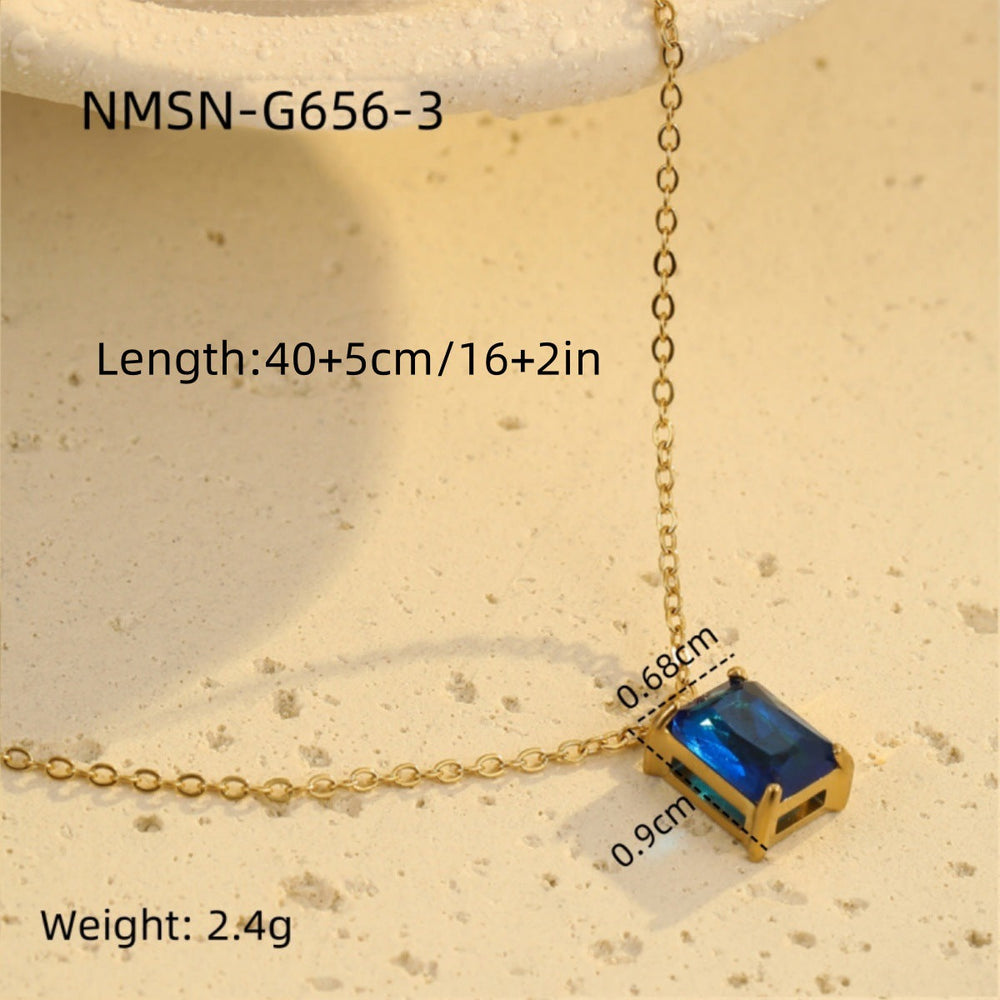 Light Luxury High Grade Stainless Steel Necklace Square Zircon Embellished Simple All Match Women Titanium Steel Clavicle Chain