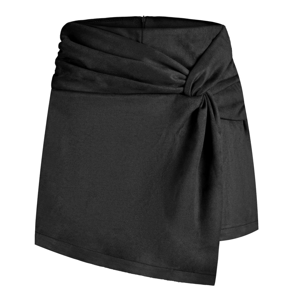 Women Skort Suede Kinked Pantskirt Heap Pleated Irregular Asymmetric Pantskirt Short Skirt