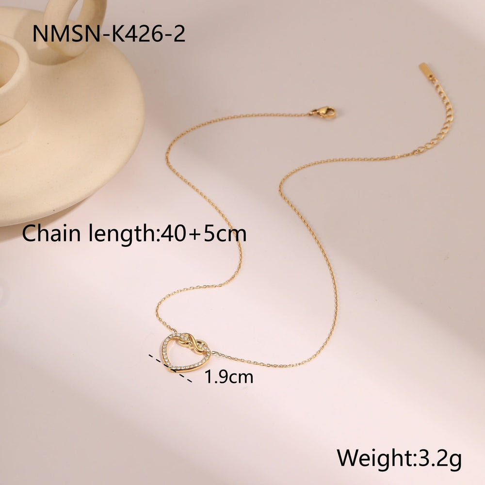 Hollow Out Cutout Heart Shape with Diamond Embellished Stainless Steel Necklace Design Clavicle Chain High Sense Necklace