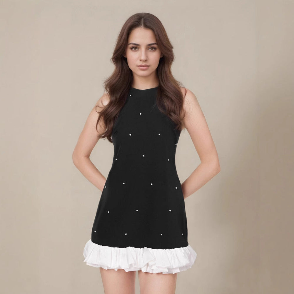 Sleeveless Women Clothing Black Camisole Summer Slimming Starry A line Dress Stitching Dress