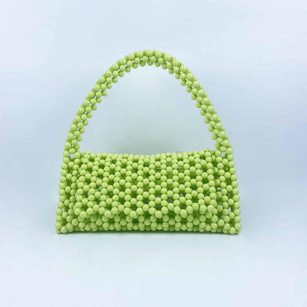 Pearl Bag Women Hand Woven Acrylic Beaded Bag Retro Fairy Small Handbag Triangle Wrist Bag