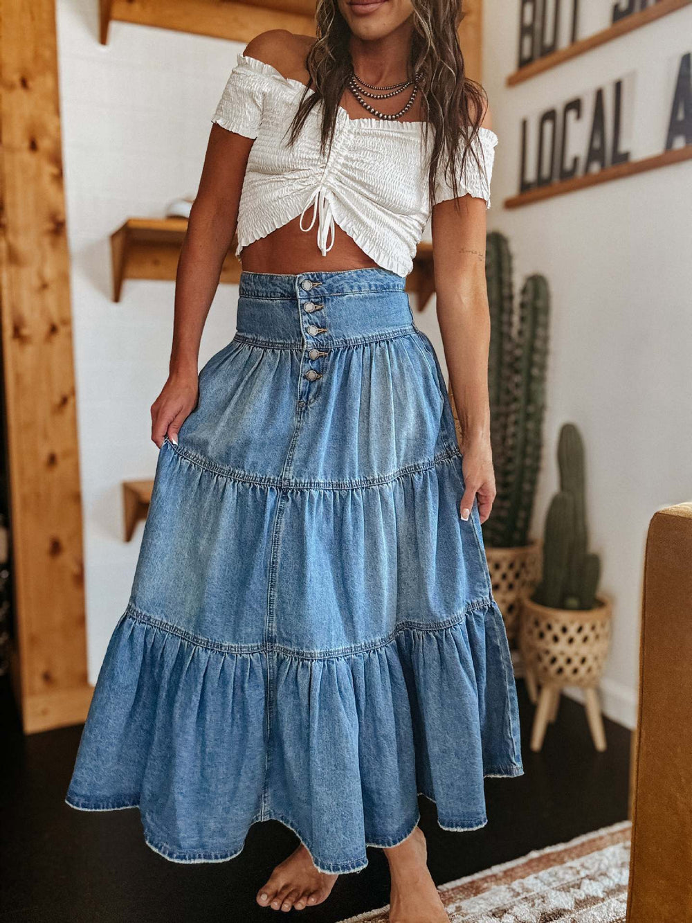 A line Layered Cake Denim Skirt