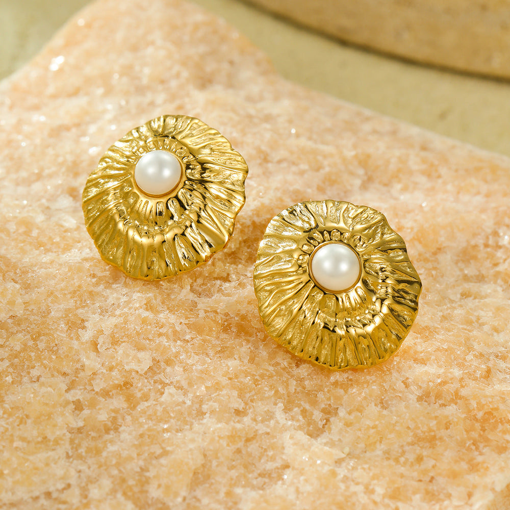 Simple Titanium Steel Geometric Abstract Pleated Pearl Stainless Steel Studs High Grade Delicate Earrings Women
