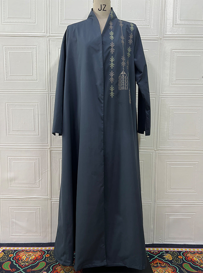 British Retro Motorcycle Embroidered Coat Mid Length Robe Trench Coat