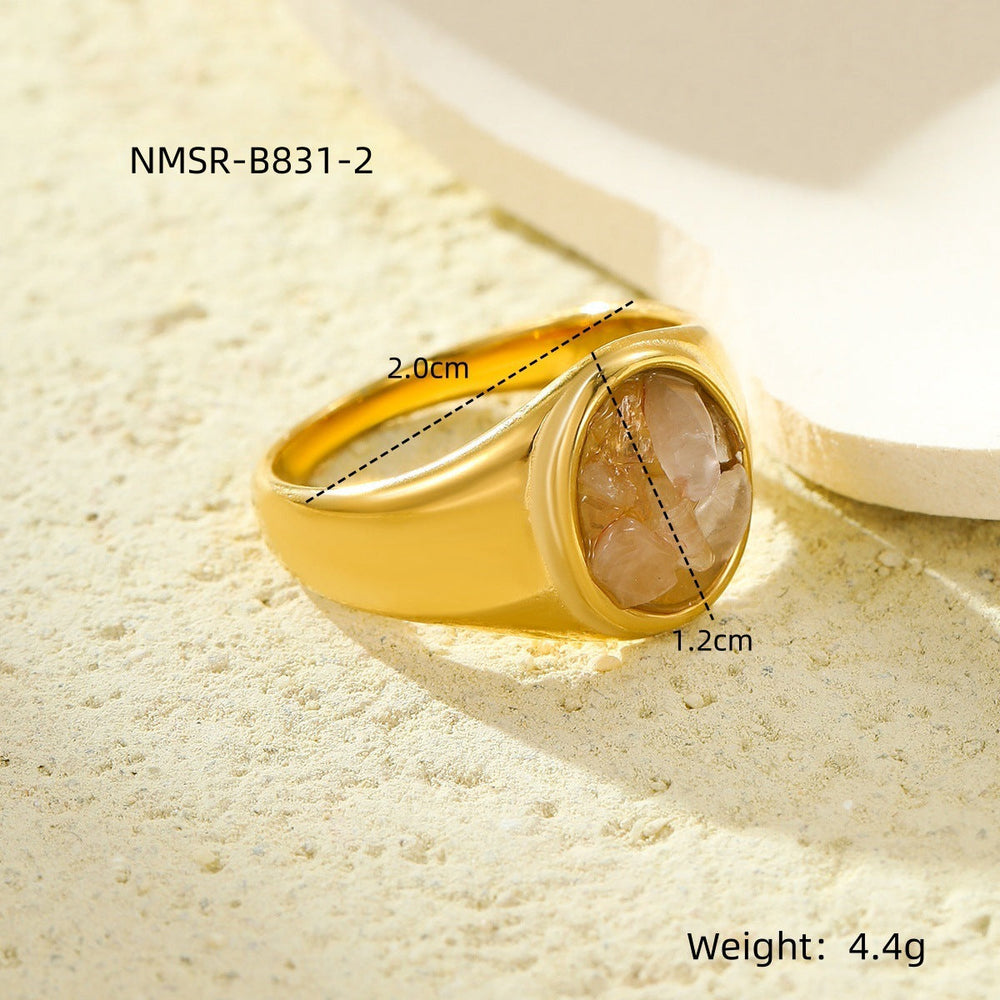 All Match High Grade Stainless Steel round Inlaid Natural Stone Non Fading Women Ring