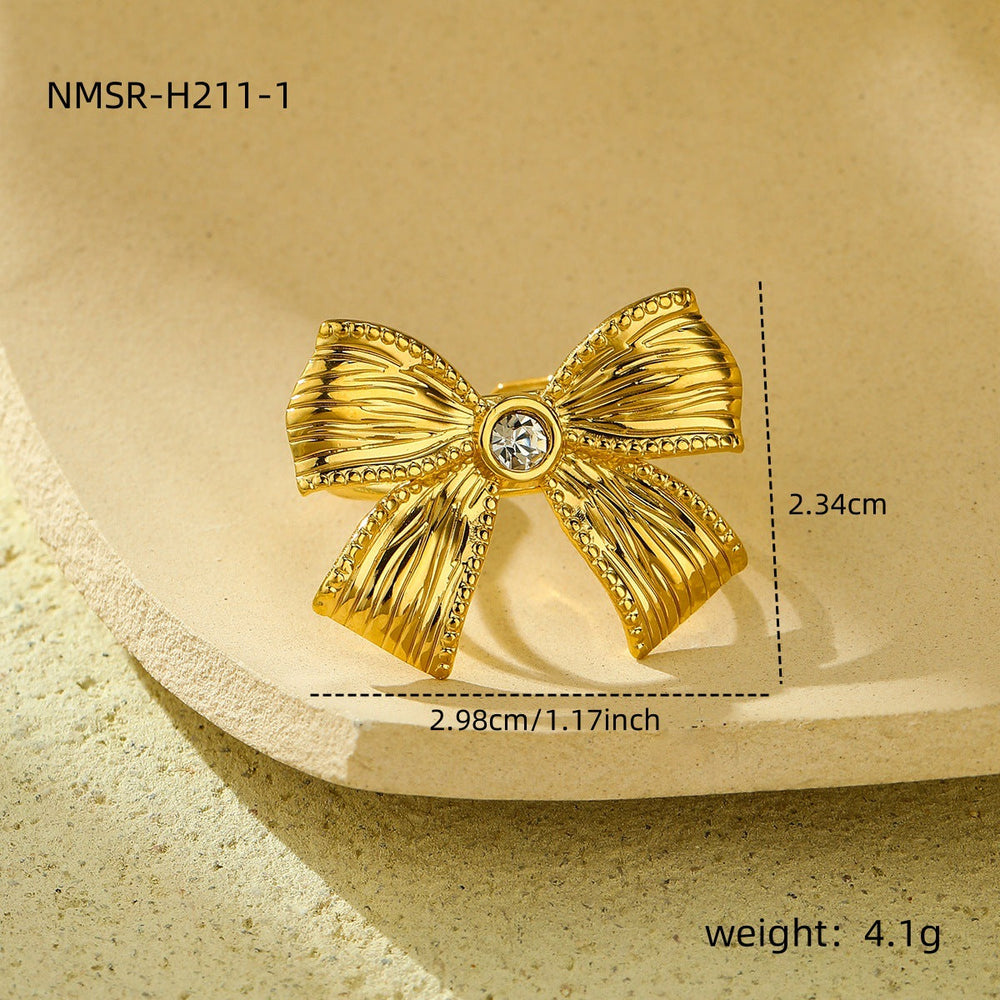 Diamond Bow Stainless Steel Necklace Women All Match High Sense Earring Ring Set Ornaments
