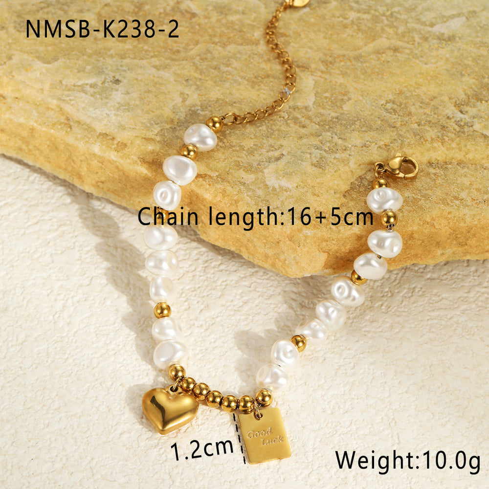 Elegant Baroque Shaped Imitation Pearl Stainless Steel Bracelet Earrings Twin Exquisite Jewelry