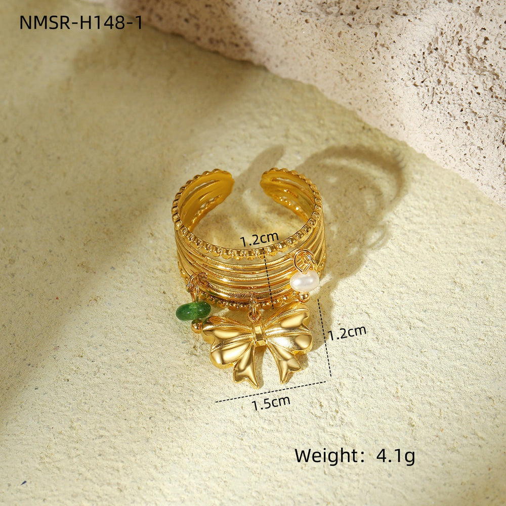 Natural Stone Design Open Stainless Steel Ring Pearl High Grade Titanium Steel Bracelet