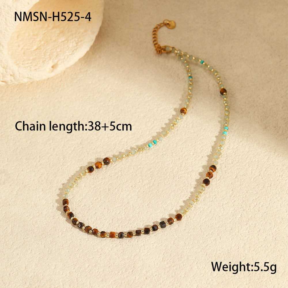 Affordable Luxury Natural Stone Necklace Stainless Steel Clavicle Chain Fresh Niche Multi Treasure Retro Necklace