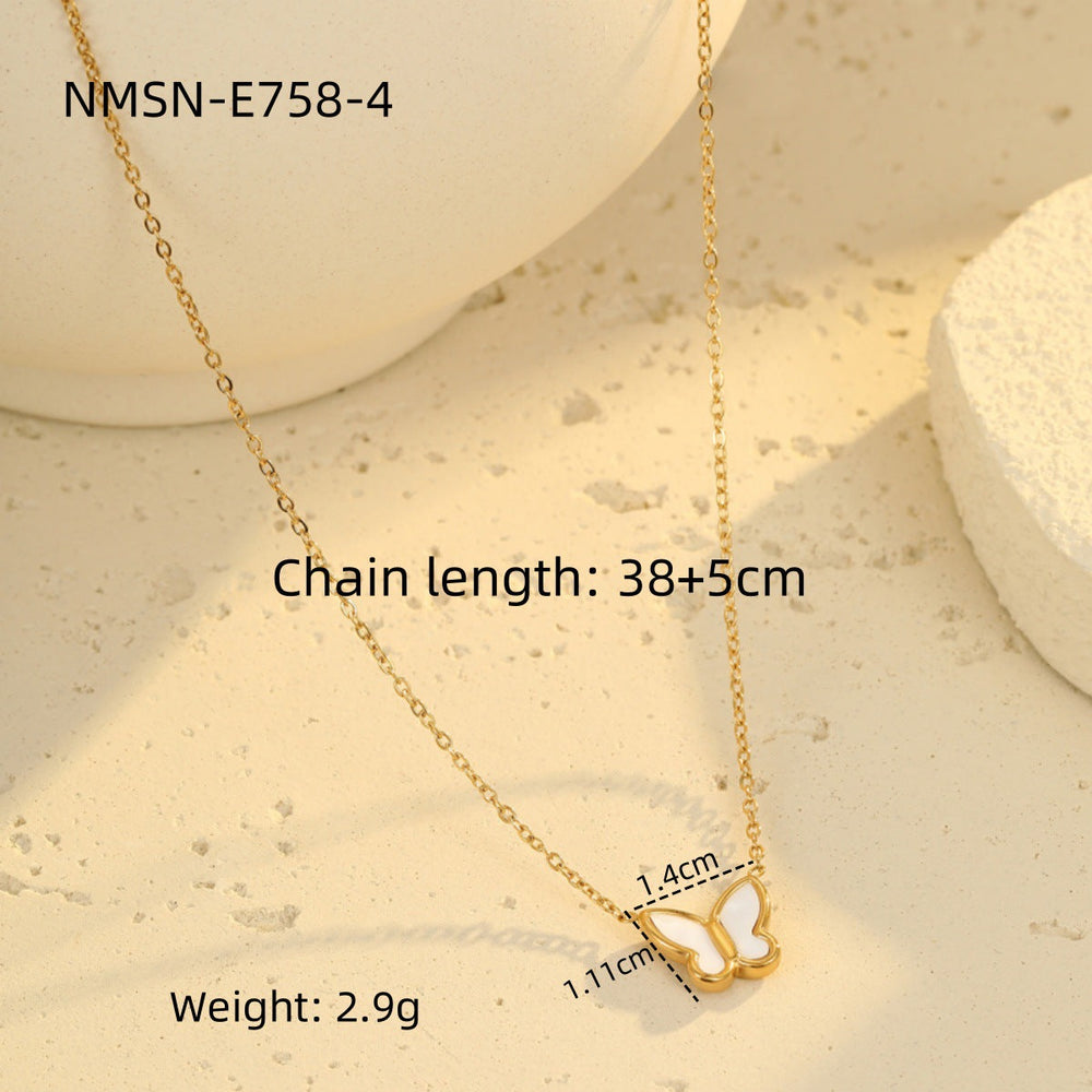 Shell Butterfly Necklace Jewelry Set Women Clavicle Chain Non Fading Ear Stud Ring
