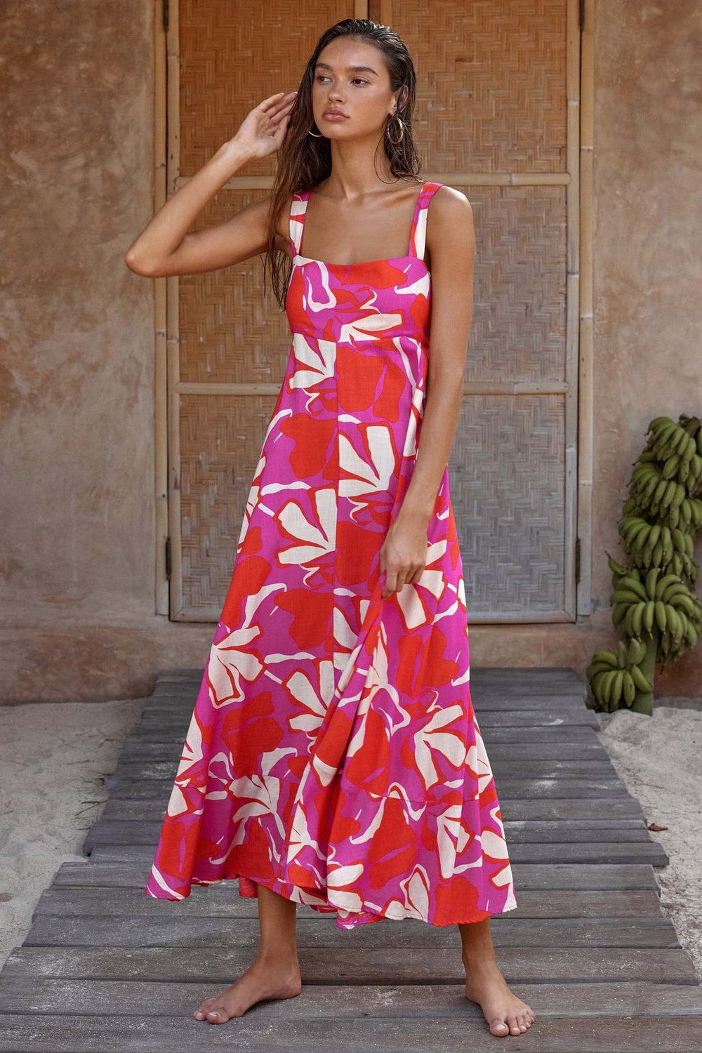 Women Clothing Sexy Summer Holiday Floral Print Fit Horn Strap Dress Women