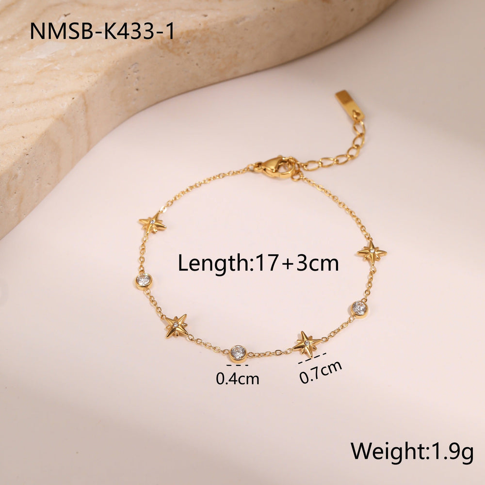 Titanium Steel Bracelet 18K Gold Plating Zircon Star Embellished Exquisite Light Luxury Hand Jewelry