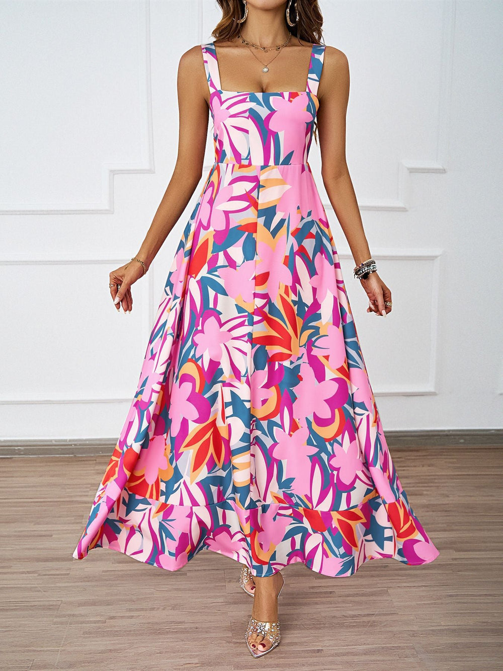 Women Clothing Summer Casual Strap Elegant A line Dress Floral Printed Dress
