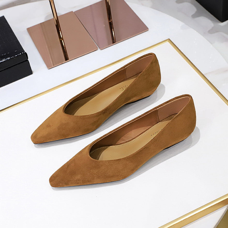 Daily Simple All Match Pointed Toe Shallow Mouth Low Heel Comfortable Suede Wedge Shoes Women Shoes