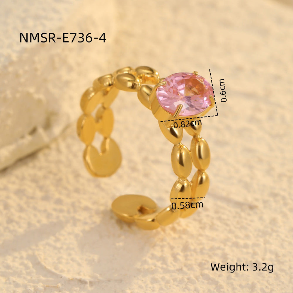 Wild Inlaid Zircon Stainless Steel Ring Non Fading Women 18K Gold Plating Titanium Steel Ornament