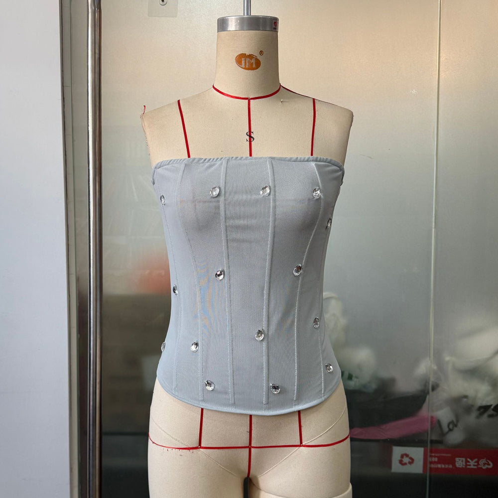 Women Clothing Tube Top Rhinestone Close Fitting Slim Fitting Sexy Waist Girdling Body Shaping Tube Top