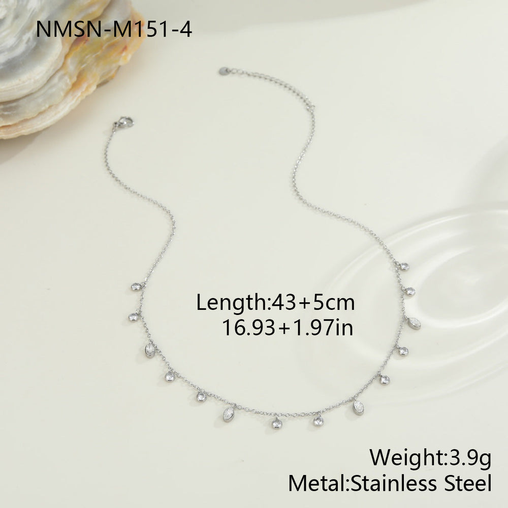 18K Gold Titanium Steel Zircon Bead Necklace Necklace Light Luxury Clavicle Chain Stainless Steel Ornament High Grade Jewelry