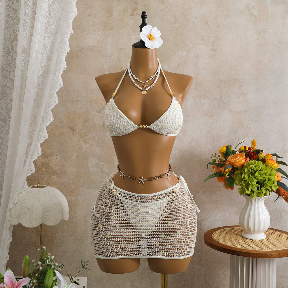 Retro Mesh Sequ Bikini Three Piece Swimsuit Swimwear Bikini
