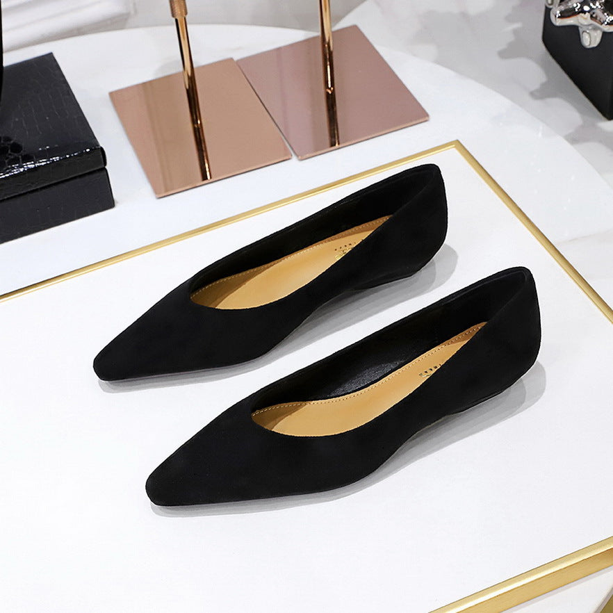 Daily Simple All Match Pointed Toe Shallow Mouth Low Heel Comfortable Suede Wedge Shoes Women Shoes