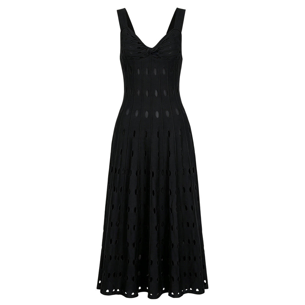Summer Sleeveless V neck Knitted All Matching Slim Fit Figure Flattering Sleeveless Sling Mid Length Dress