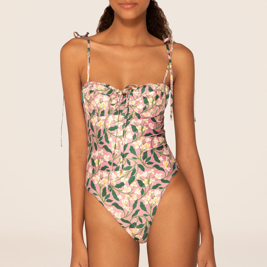 Floral One Piece Swimsuit Women Vacation Beach Dress Swimsuit Supply