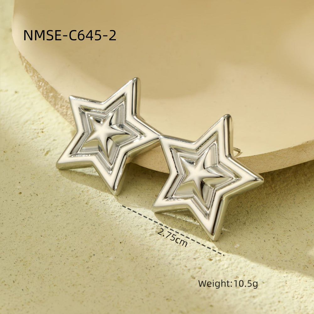 Light Extravagant Love Heart Geometric Abstract Square Titanium Steel Earrings Back Shaped Five Pointed Star High Grade Stainless Steel Earrings