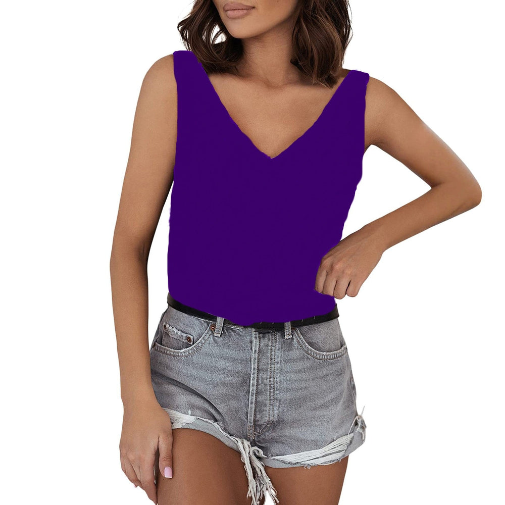 Solid Color Satin Vest V neck Casual Camisole Sleeveless Shirt Summer Basic