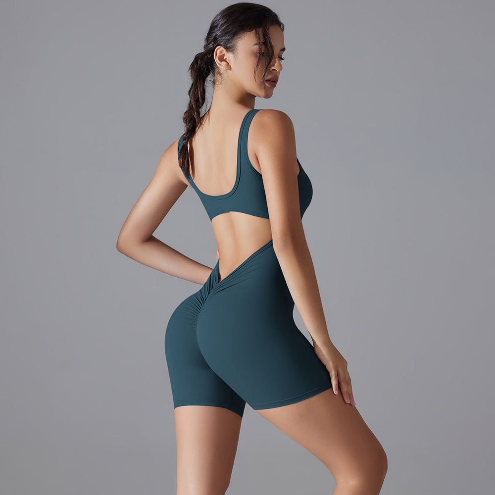 Sexy V Shaped Back Waist Romper Yoga Clothes One Piece Belly Contracting Close Fitting Sports Back Shaping Jumpsuit Women