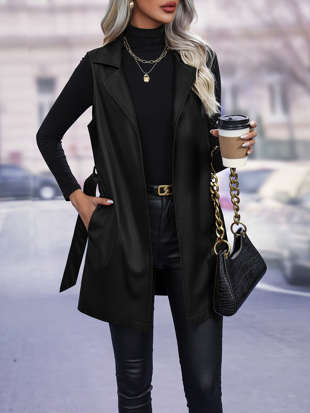 Leather Cardigan Lace up Vest Coat Vest Jacket Top Women Leather Vest